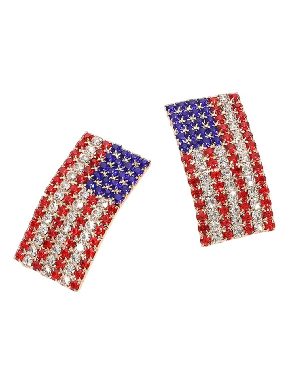 Rhinestone American Flag Earrings - Red, White & Blue